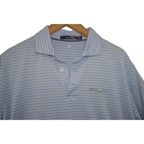 RLX Ralph Lauren Blue White Striped Golf Polo Men’s Size Large Wicking - Picture 3 of 5